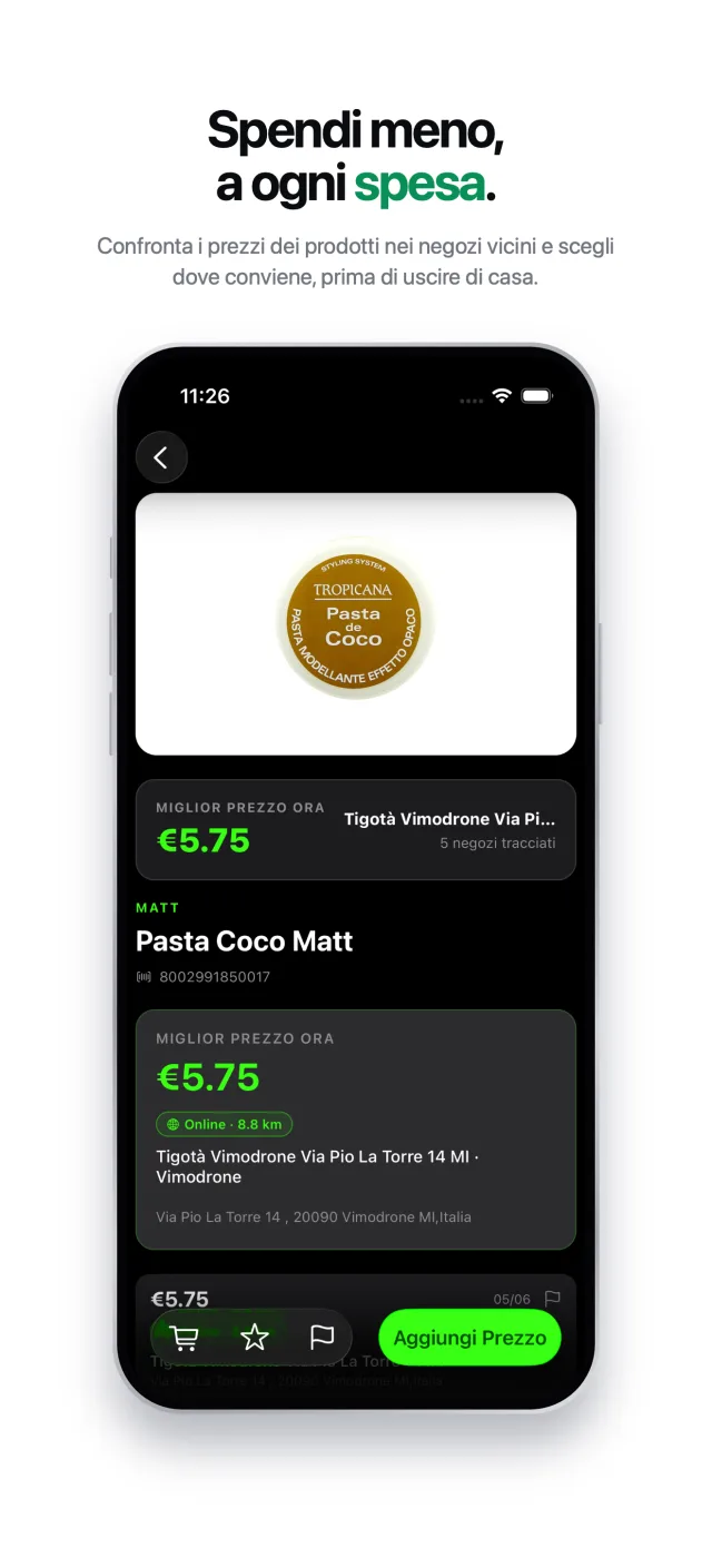 Prisy comparison showing grocery prices across nearby stores